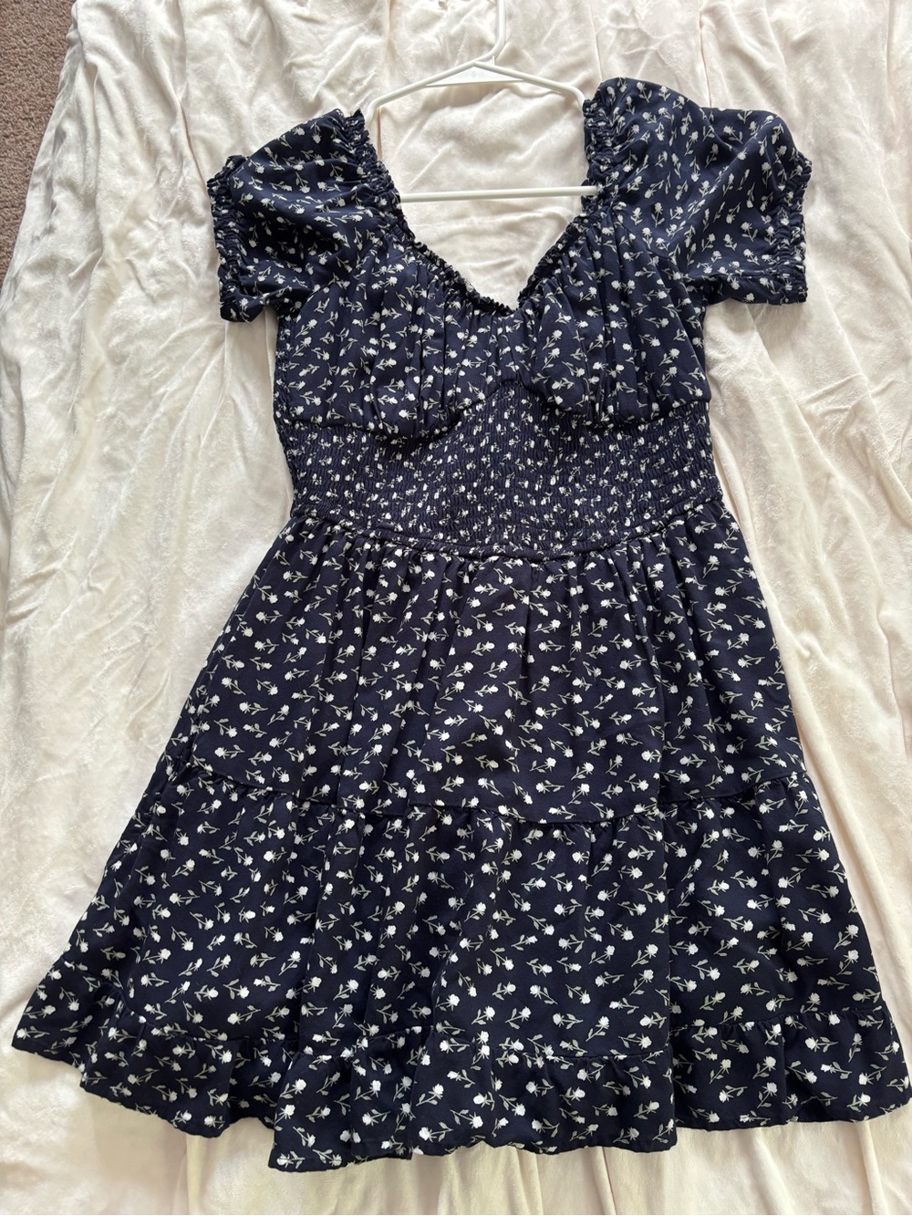 Navy Floral Smocked Short Sleeve Dress with Built in Shorts